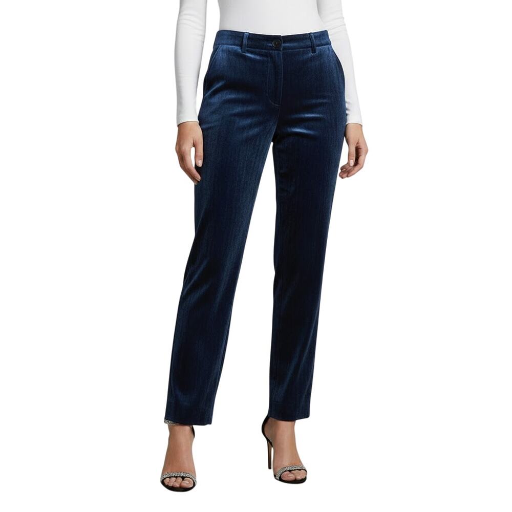 Noisy May Velour Straight Leg Pants Blue Women Size XL NWT
